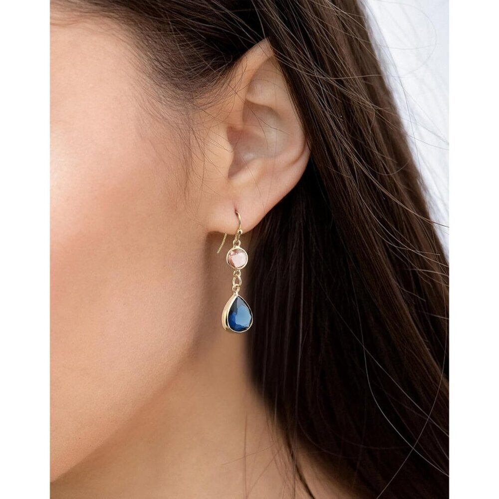 Sapphire Blue Dangle Earrings Blue Topaz Gold Handmade Aquamarine Drop Earrings - Picture 4 of 7